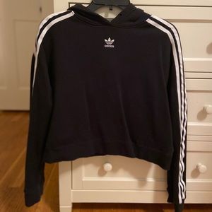 Adidas Black Stripped Logo Cropped Hoodie